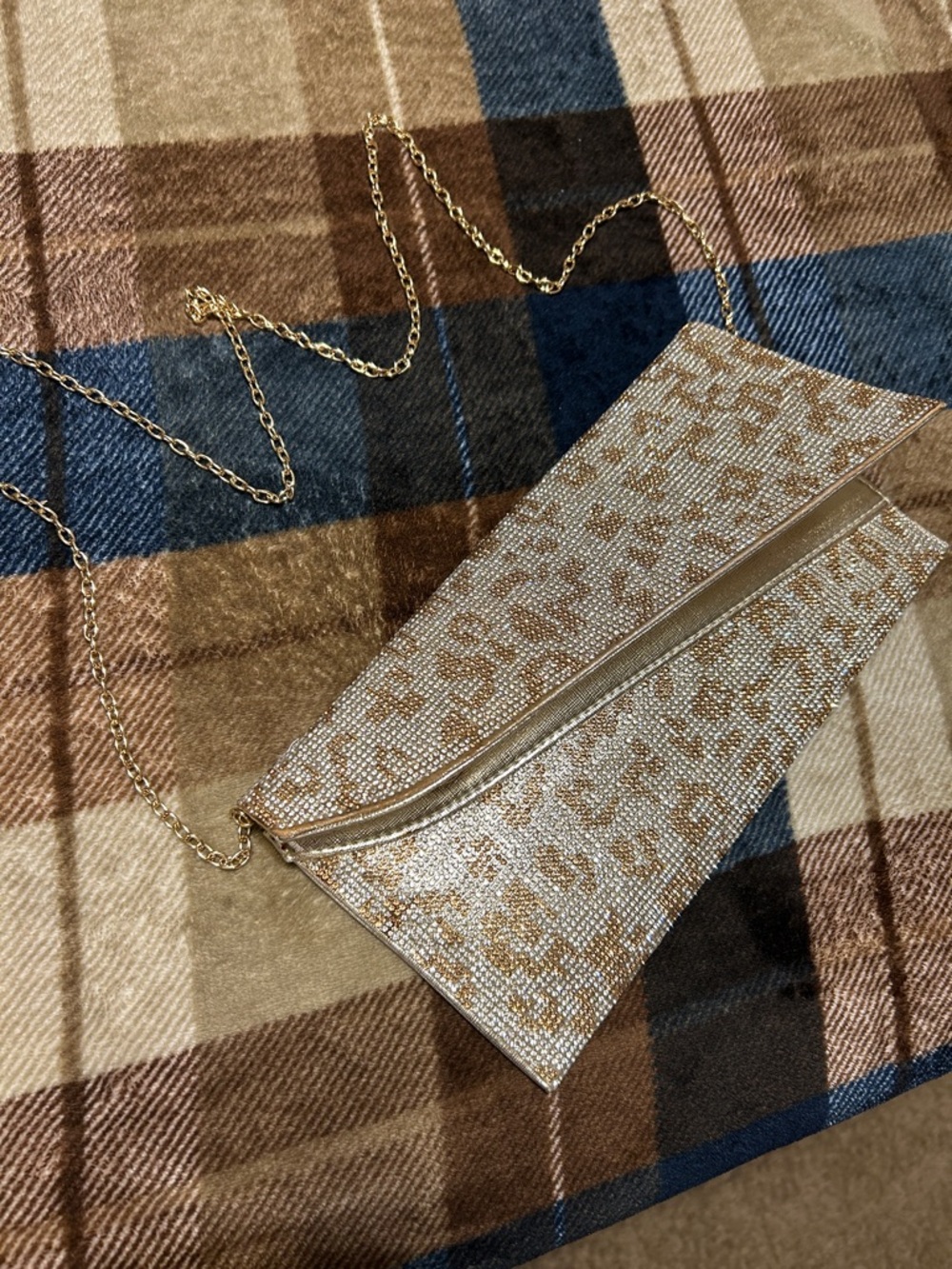 Gold Leopard-Print Chain Clutch